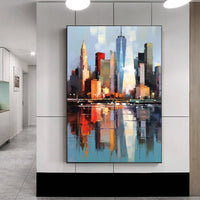 HKM-025747 Handmade Oil Painting on Canvas - Abstract New York Urban Architecture for Home Decor