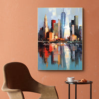 HKM-025747 Handmade Oil Painting on Canvas - Abstract New York Urban Architecture for Home Decor