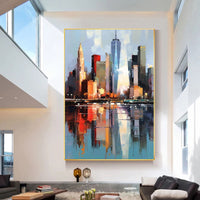 HKM-025747 Handmade Oil Painting on Canvas - Abstract New York Urban Architecture for Home Decor