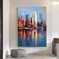 HKM-025747 Handmade Oil Painting on Canvas - Abstract New York Urban Architecture for Home Decor