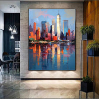 HKM-025747 Handmade Oil Painting on Canvas - Abstract New York Urban Architecture for Home Decor