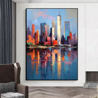 HKM-025747 Handmade Oil Painting on Canvas - Abstract New York Urban Architecture for Home Decor