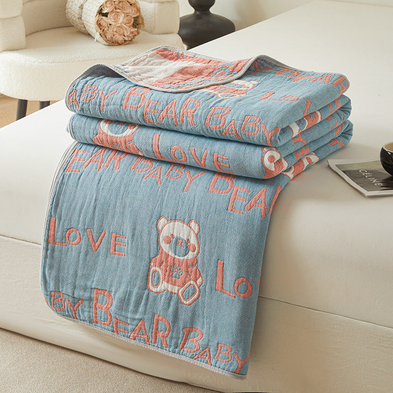 HKM-025811 Cotton Six-Layer Gauze Blanket with Geometric Pattern – Multiple Sizes Available