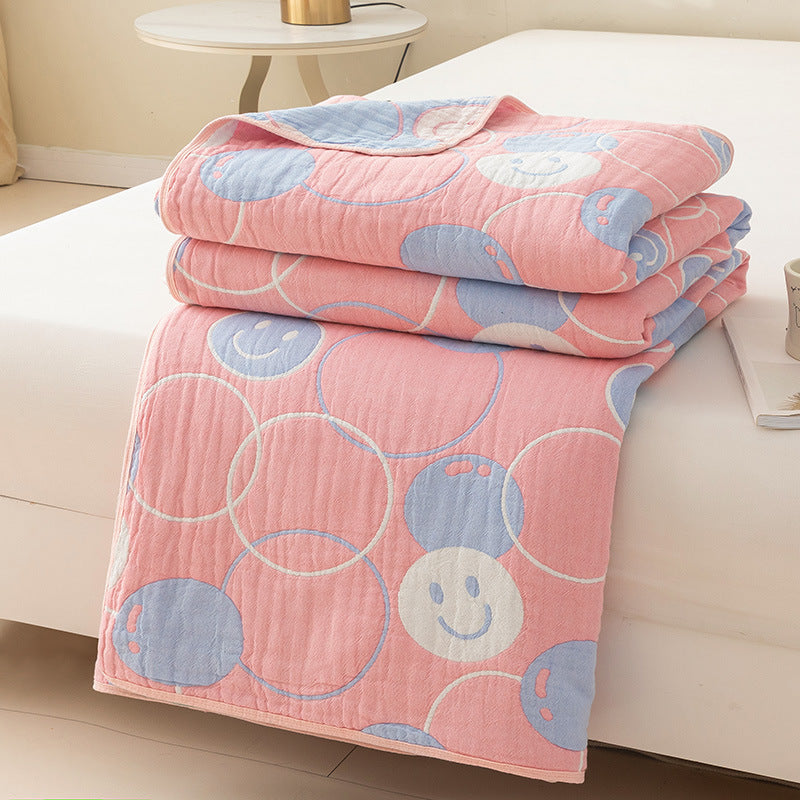HKM-025811 Cotton Six-Layer Gauze Blanket with Geometric Pattern – Multiple Sizes Available