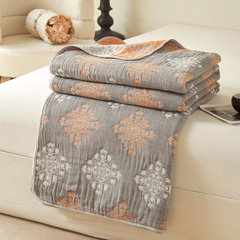 HKM-025811 Cotton Six-Layer Gauze Blanket with Geometric Pattern – Multiple Sizes Available