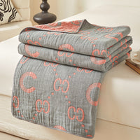 HKM-025811 Cotton Six-Layer Gauze Blanket with Geometric Pattern – Multiple Sizes Available