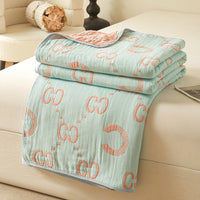 HKM-025811 Cotton Six-Layer Gauze Blanket with Geometric Pattern – Multiple Sizes Available