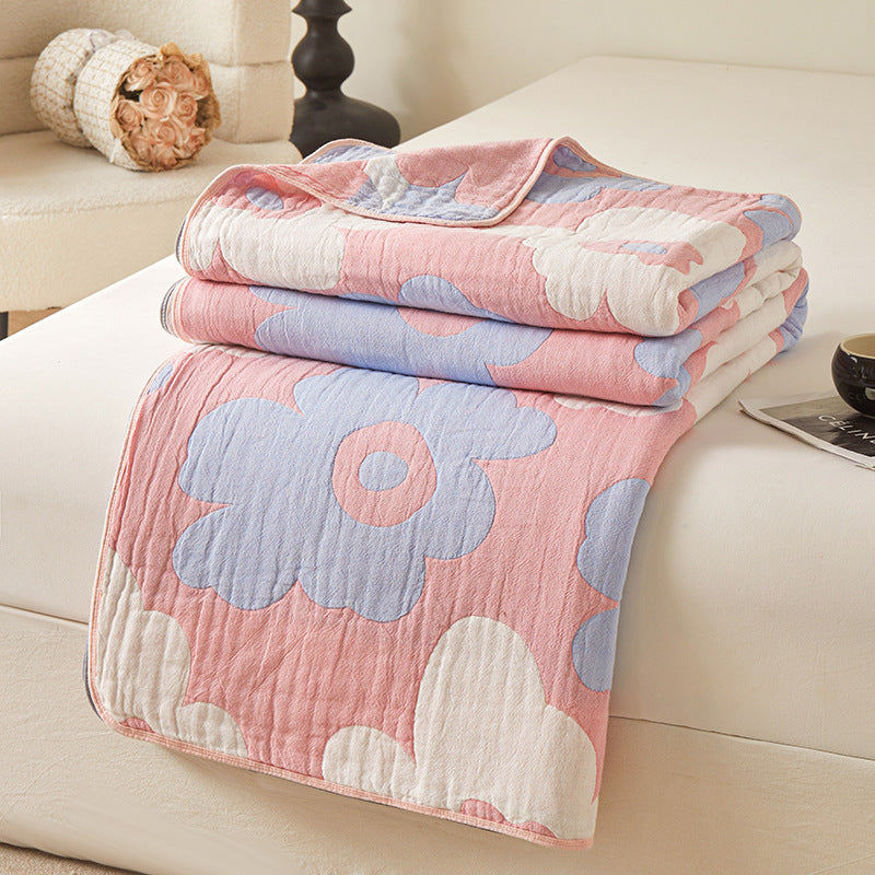 HKM-025811 Cotton Six-Layer Gauze Blanket with Geometric Pattern – Multiple Sizes Available