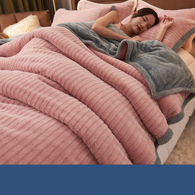 HKM-025811 Cozy Double Layer Flannel Blanket for Winter Snuggles in Multiple Color Combinations