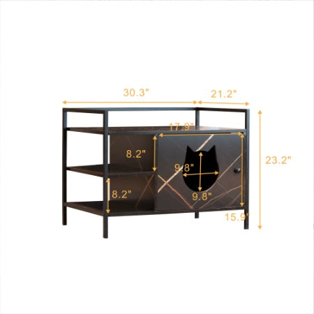 HKM-025811 Hidden Litter Box Furniture with Storage and Ventilation in Antique Black