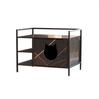 HKM-025811 Hidden Litter Box Furniture with Storage and Ventilation in Antique Black