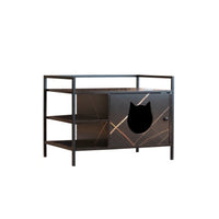 HKM-025811 Hidden Litter Box Furniture with Storage and Ventilation in Antique Black