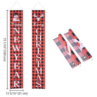 HKM-025939 Merry Christmas Porch Signs - Set of 2, Buffalo Plaid and Snowman Design, Durable Fabric, 72"x12" Each, Indoor/Outdoor Decoration