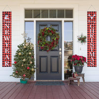 HKM-025939 Merry Christmas Porch Signs - Set of 2, Buffalo Plaid and Snowman Design, Durable Fabric, 72"x12" Each, Indoor/Outdoor Decoration