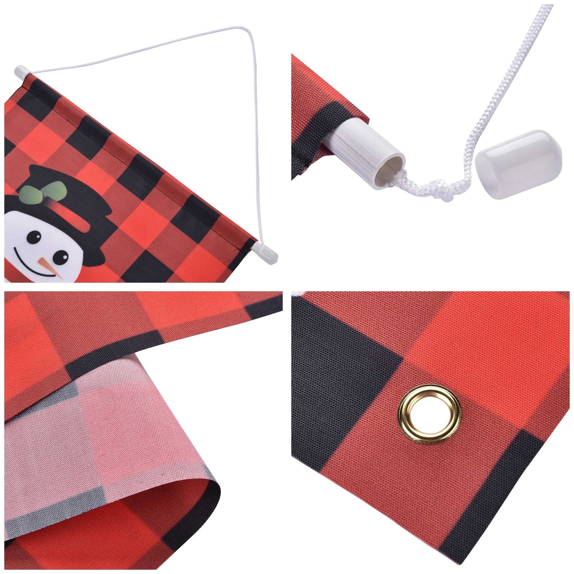 HKM-025939 Merry Christmas Porch Signs - Set of 2, Buffalo Plaid and Snowman Design, Durable Fabric, 72"x12" Each, Indoor/Outdoor Decoration
