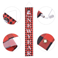 HKM-025939 Merry Christmas Porch Signs - Set of 2, Buffalo Plaid and Snowman Design, Durable Fabric, 72"x12" Each, Indoor/Outdoor Decoration