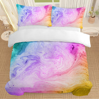 HKM-026131 Rainbow Glitter Ombre Duvet Cover Set - 3 Piece Soft Microfiber Bedding with 2 Pastel Pillow Shams
