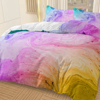 HKM-026131 Rainbow Glitter Ombre Duvet Cover Set - 3 Piece Soft Microfiber Bedding with 2 Pastel Pillow Shams