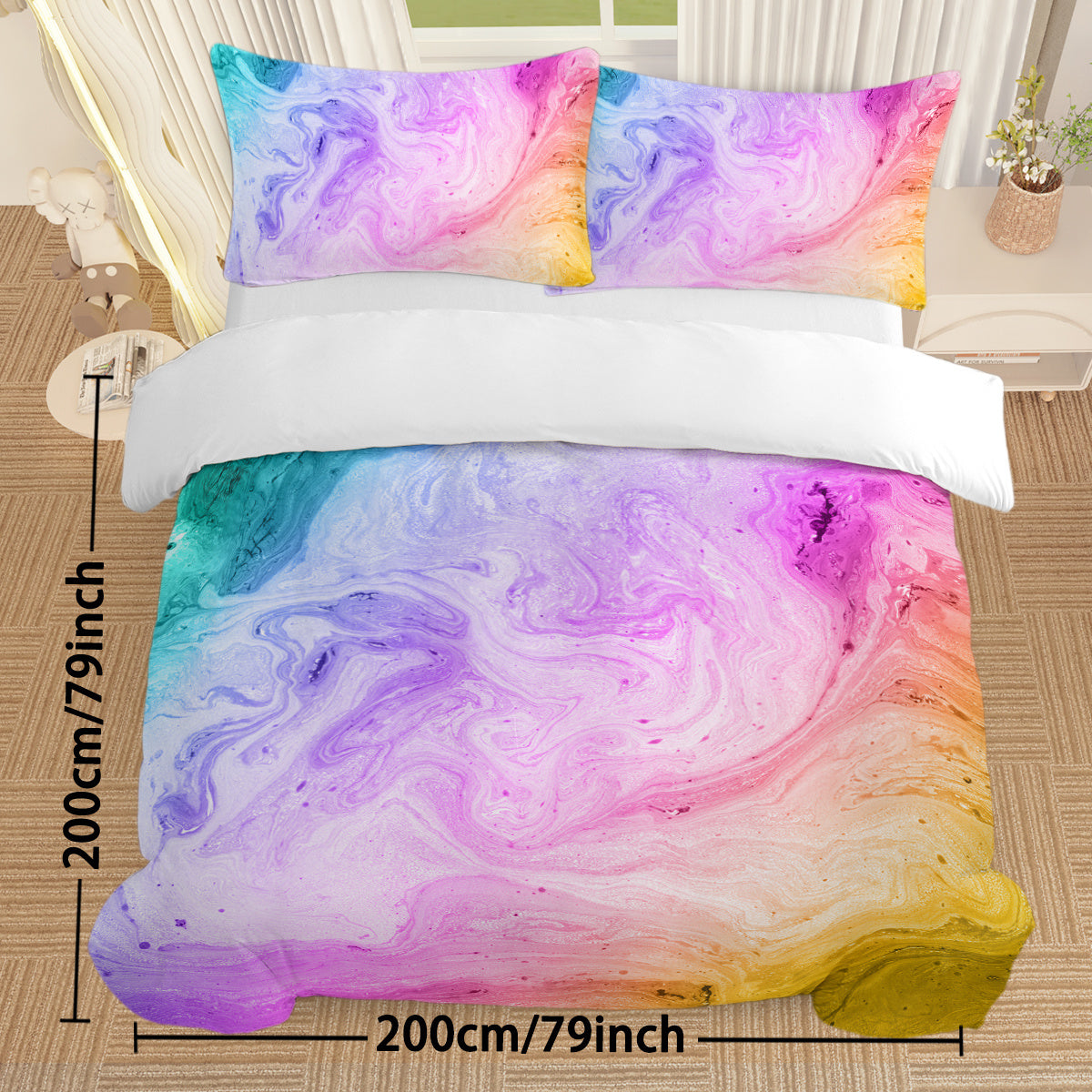 HKM-026131 Rainbow Glitter Ombre Duvet Cover Set - 3 Piece Soft Microfiber Bedding with 2 Pastel Pillow Shams