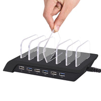 HKM-026323 Six-Port USB Charging Stand with Intelligent Fast Charging, Compact Design for Home & Office Use