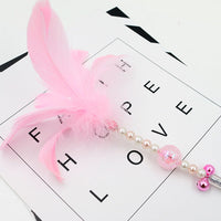 HKM-026451 Colored Feather Cat Teaser Wand with Bells - Eco-Friendly, 35cm Rod, 10cm Feather Length