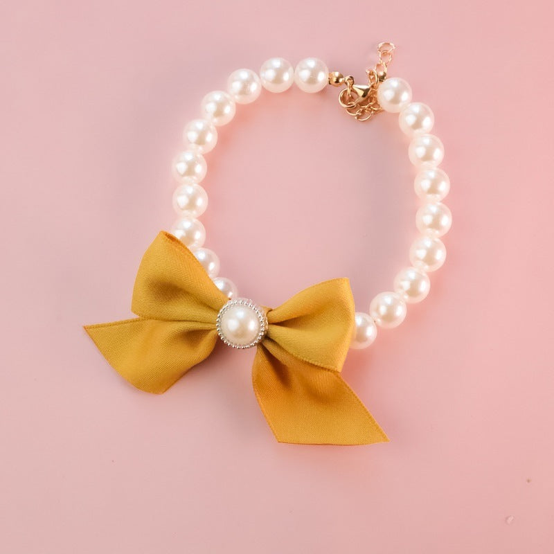 HKM-026515 Vintage Pearl Bow Pet Collar