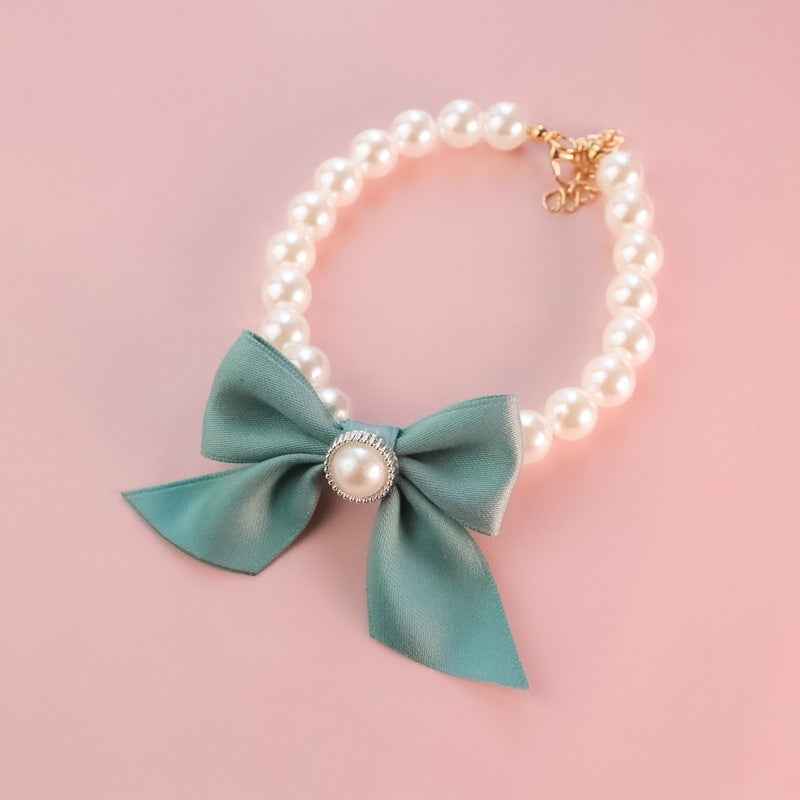 HKM-026515 Vintage Pearl Bow Pet Collar