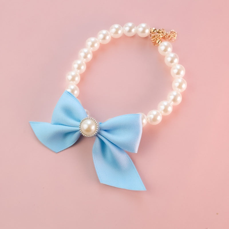 HKM-026515 Vintage Pearl Bow Pet Collar