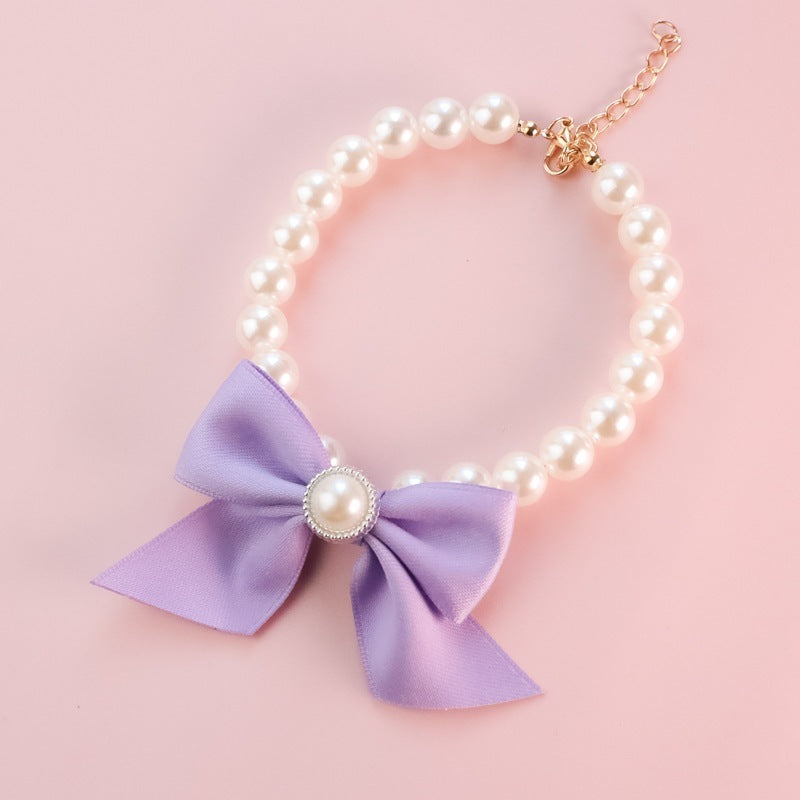 HKM-026515 Vintage Pearl Bow Pet Collar