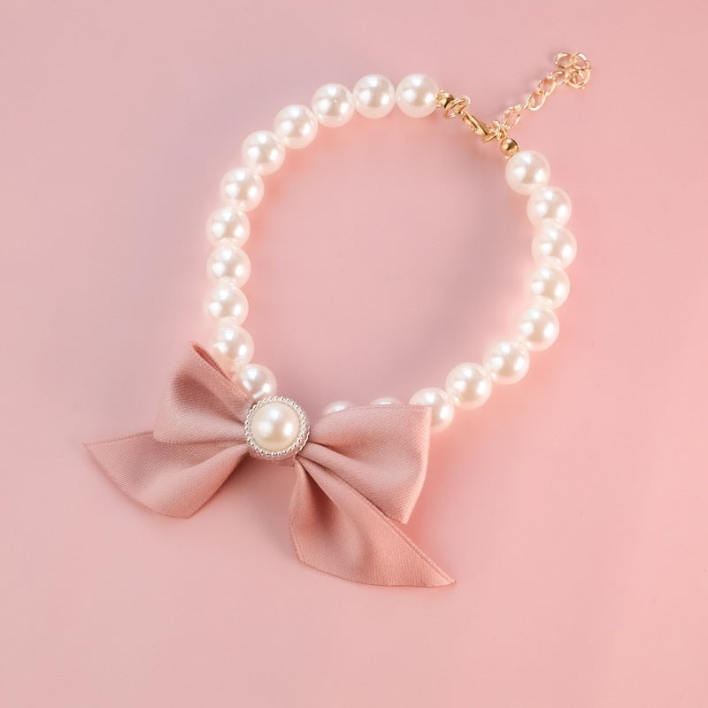 HKM-026515 Vintage Pearl Bow Pet Collar