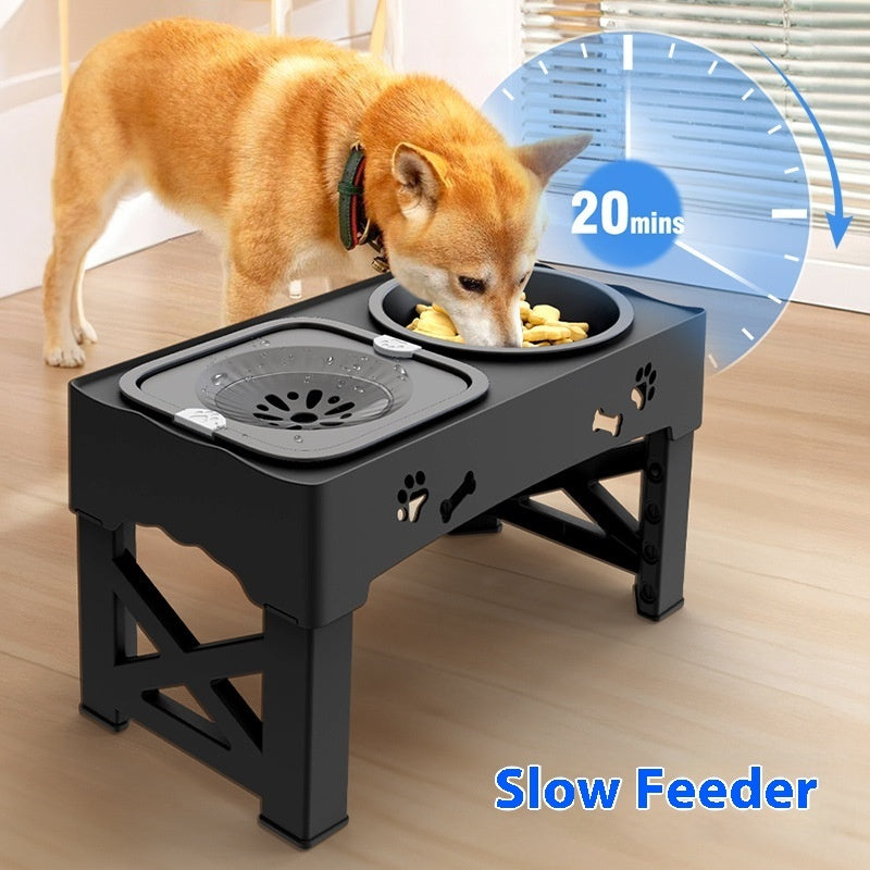 HKM-026579 Pet Stainless Steel Feeder Double Bowl Integrated Lifting Dog Bowl