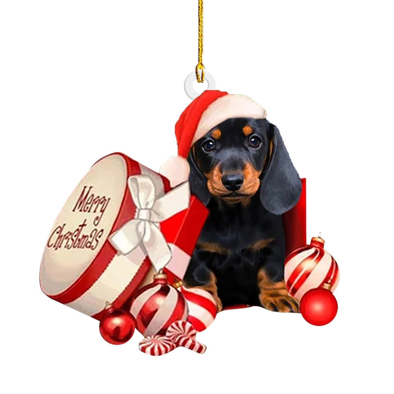 HKM-026579 Sausage Dog Christmas Decorations, Acrylic Cartoon Figurines for Home and Holiday Gifts