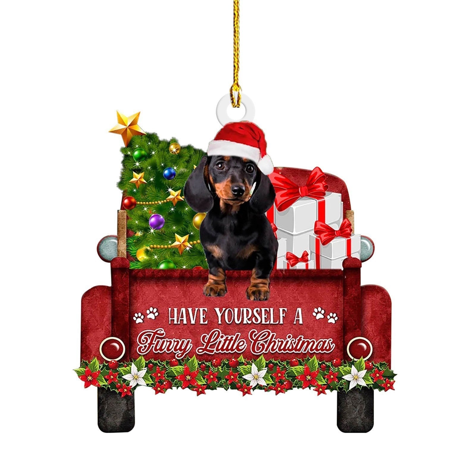 HKM-026579 Sausage Dog Christmas Decorations, Acrylic Cartoon Figurines for Home and Holiday Gifts