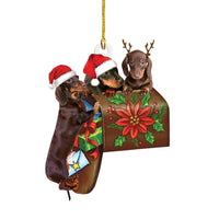 HKM-026579 Sausage Dog Christmas Decorations, Acrylic Cartoon Figurines for Home and Holiday Gifts