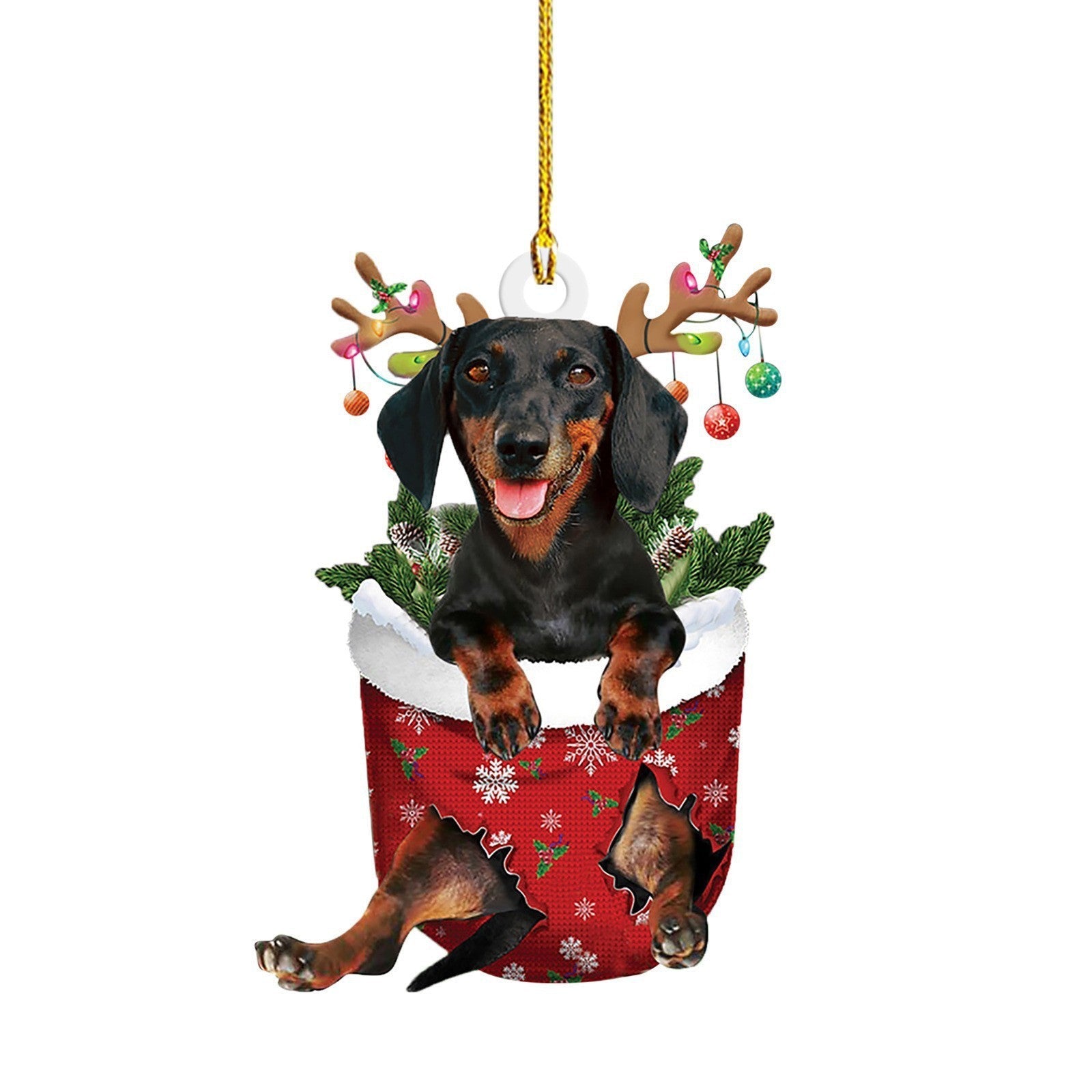 HKM-026579 Sausage Dog Christmas Decorations, Acrylic Cartoon Figurines for Home and Holiday Gifts