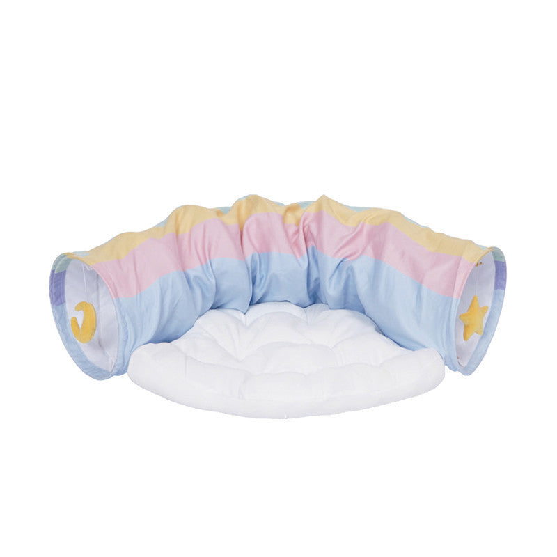 HKM-026643 Rainbow Cat Tunnel Bed – Removable & Washable Cat Passageway with Soft Silk Velvet and Steel Frame