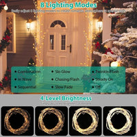 HKM-026771 Lighted Birch Garland 7.87FT with 144 LED String Lights, 8 Modes, Timer, and IP45 Waterproof for Home Decor