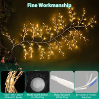HKM-026771 Lighted Birch Garland 7.87FT with 144 LED String Lights, 8 Modes, Timer, and IP45 Waterproof for Home Decor