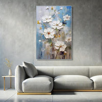 HKM-026899 Handmade 3D Texture Oil Painting of White Flowers on Canvas for Modern Home Decor