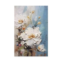 HKM-026899 Handmade 3D Texture Oil Painting of White Flowers on Canvas for Modern Home Decor