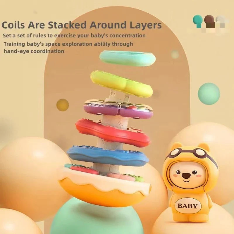 HKM-026963 Rainbow Circle Stacking Ring Tumbler Toy for Kids - Educational Music Toy for Toddlers