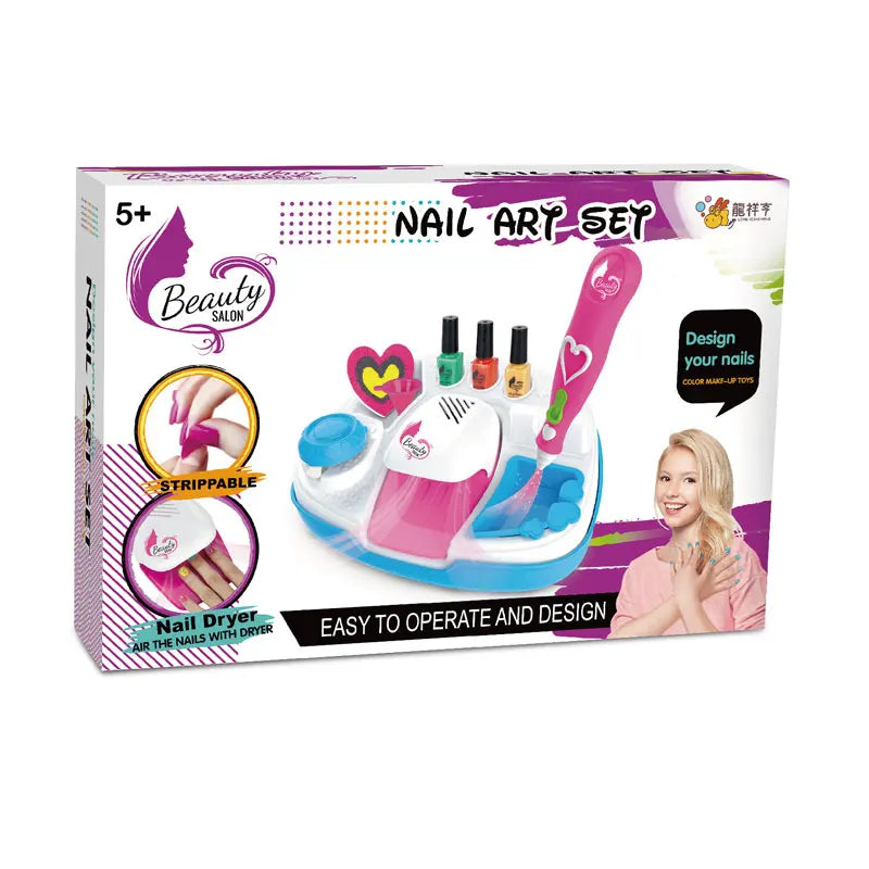 HKM-027219 DIY Nail Art Cosmetic Play Set for Kids with Dryer Nail Pen - Pretend Manicure Toy for Ages 5 and Up