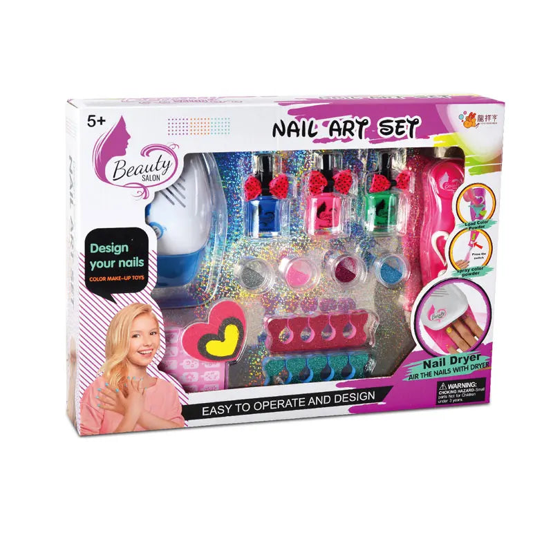 HKM-027219 DIY Nail Art Cosmetic Play Set for Kids with Dryer Nail Pen - Pretend Manicure Toy for Ages 5 and Up