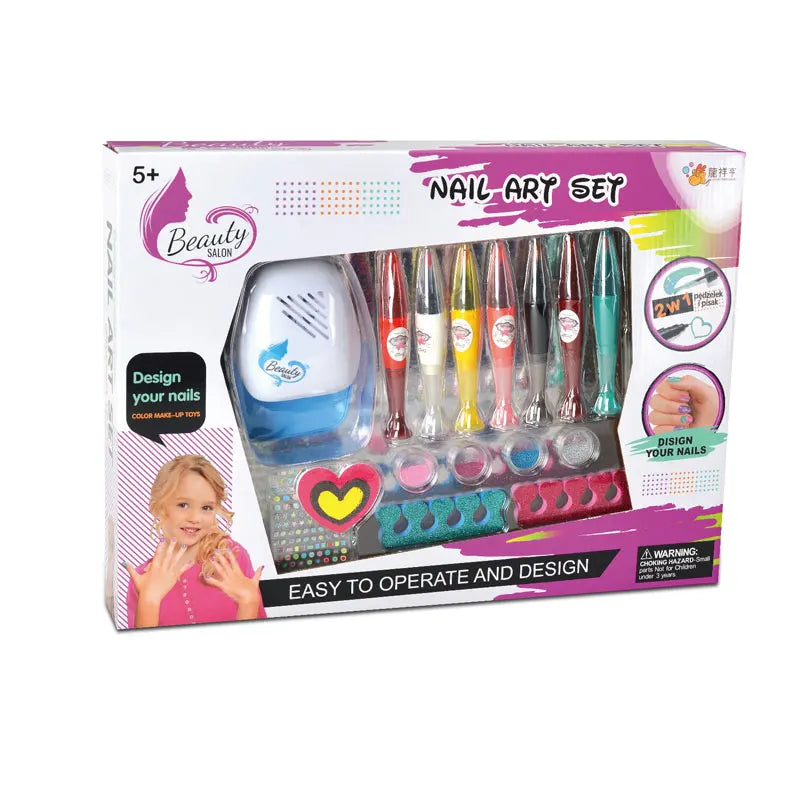 HKM-027219 DIY Nail Art Cosmetic Play Set for Kids with Dryer Nail Pen - Pretend Manicure Toy for Ages 5 and Up