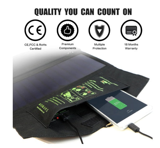 HKM-027219 Portable Dual USB Solar Phone Charger for Smartphones, Compatible with iPhone and Samsung, 21W Output