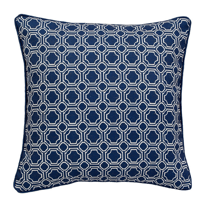 HKM-027283 Cotton and Linen Square Pillow Cushions in Blue - Geometric Designs, 30x50cm & 45x45cm Options