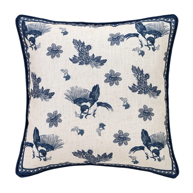 HKM-027283 Cotton and Linen Square Pillow Cushions in Blue - Geometric Designs, 30x50cm & 45x45cm Options