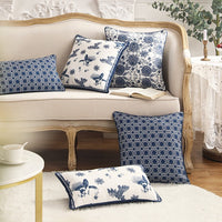 HKM-027283 Cotton and Linen Square Pillow Cushions in Blue - Geometric Designs, 30x50cm & 45x45cm Options