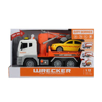 HKM-027603 Friction Wrecker Transport Truck Toy - Durable Plastic Construction, 1:12 Scale