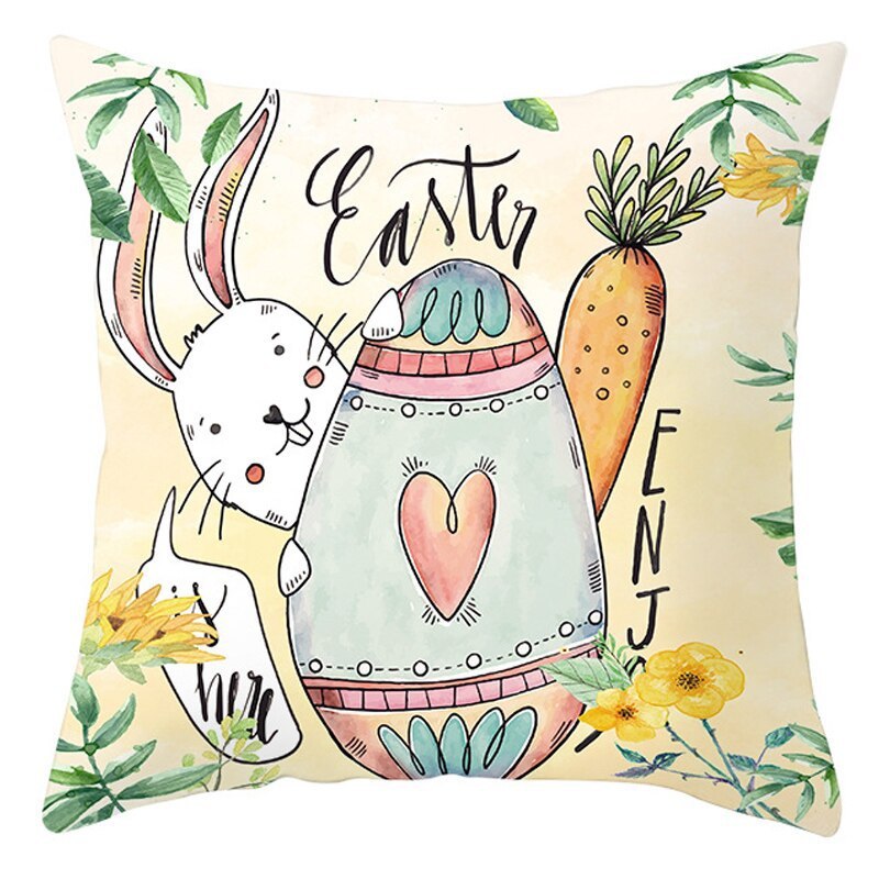 HKM-027795 Easter Floral Print Short Plush Cushion Pillowcase 45x45cm